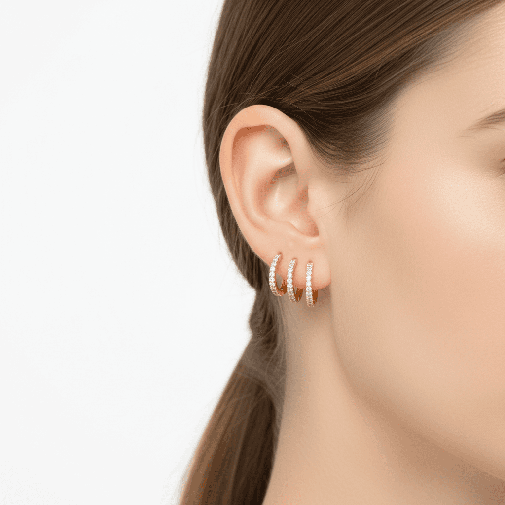 Small gold hoop earrings with tiny diamonds — delicate luxury jewellery